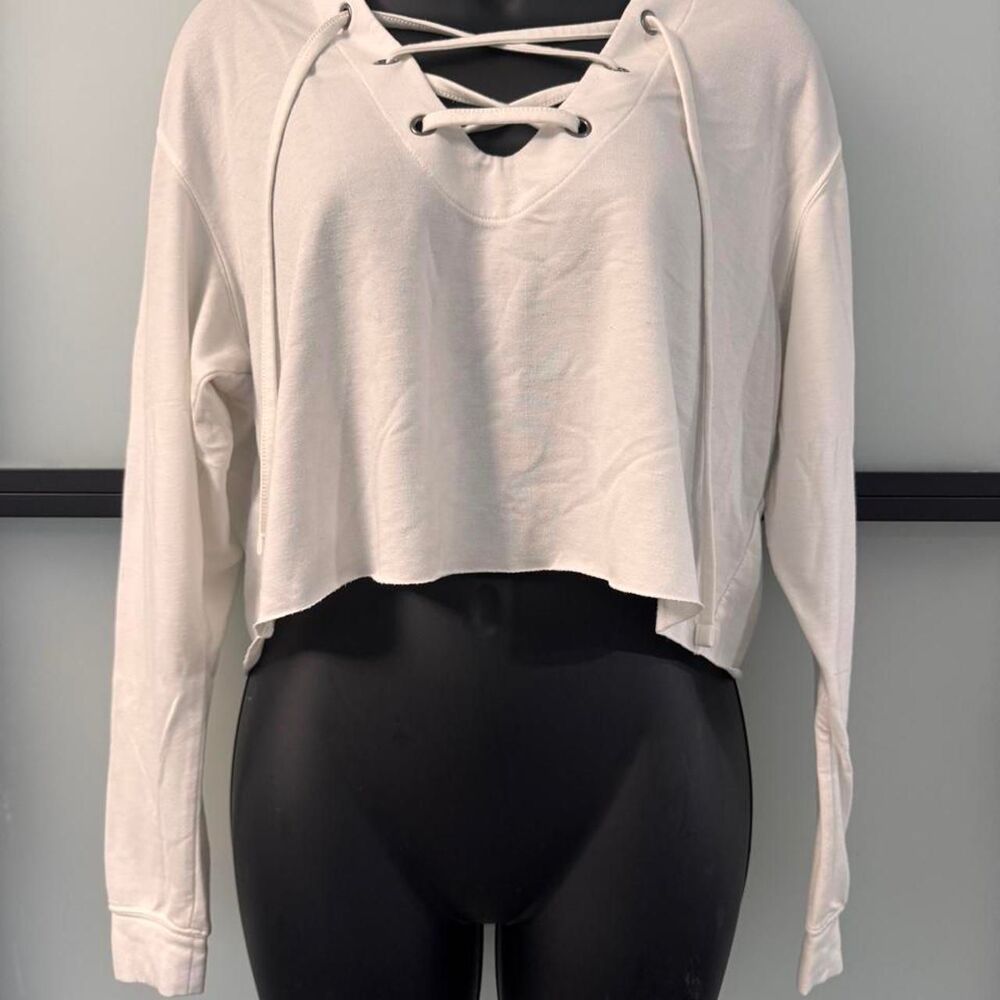 Express White Cropped Hoodie / Long Sleeve Top – XS